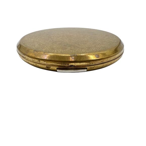 vintage gold tone metal Stratton floral Compact round makeup tray mirror England - Picture 2 of 5